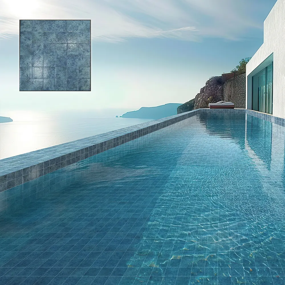 Non-Slip Stone-Look Matte Porcelain Swimming Pool Tile 150x150mm