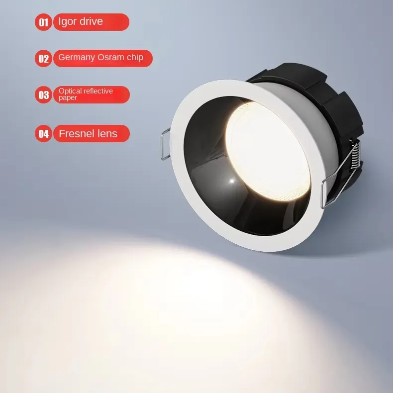 Anti-Glare Recessed Aluminum LED Downlight 7-12W
