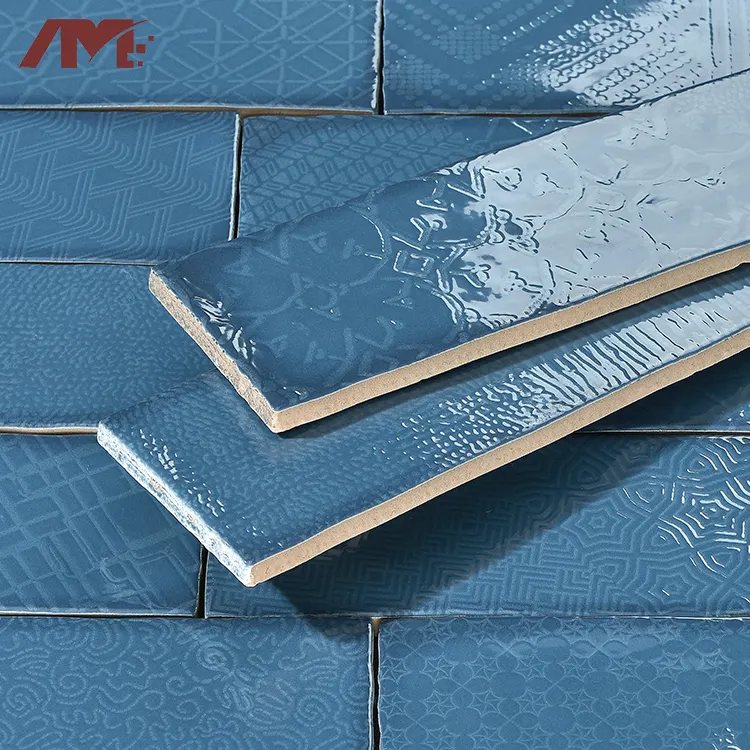 Blue Glossy Porcelain Wall Tile 75x300mm