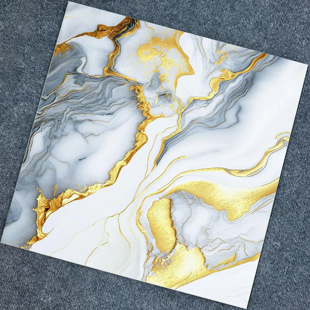 Marble-Look Gold Glossy Porcelain Floor Tile 600x600mm