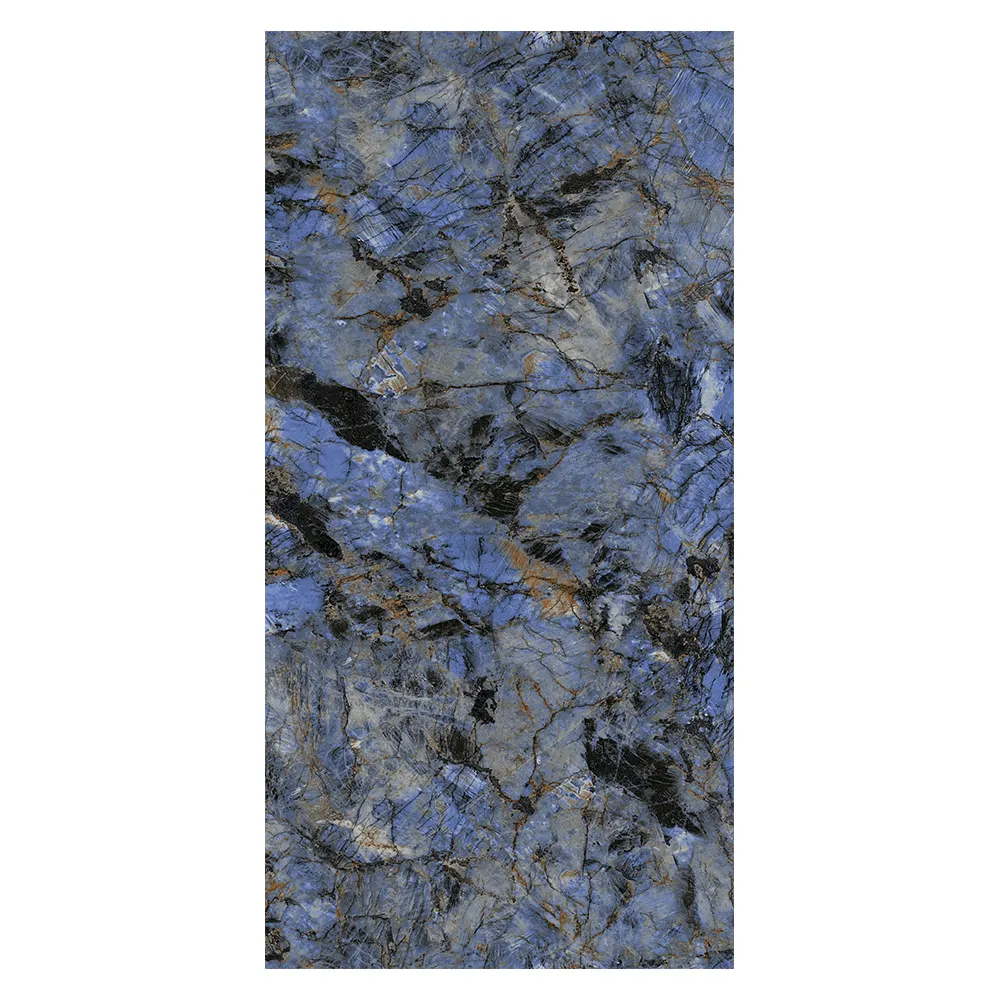 Marble-Look Blue Glossy Sintered Stone Slab 1600x3200mm