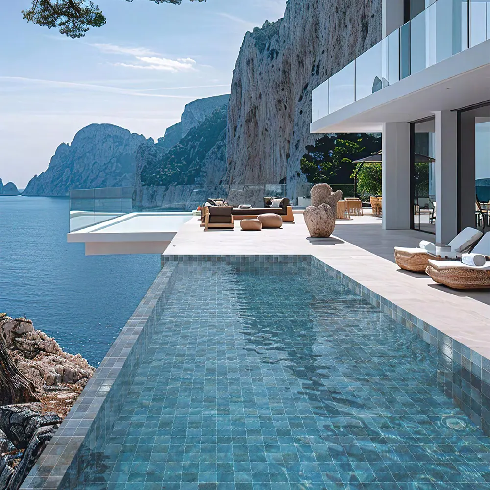 Non-Slip Stone-Look Matte Porcelain Swimming Pool Tile 300x600mm