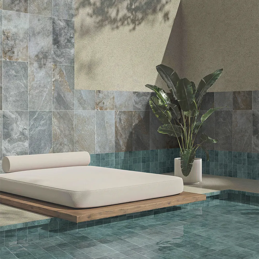 Non-Slip Stone-Look Porcelain Swimming Pool Tile 300x600mm