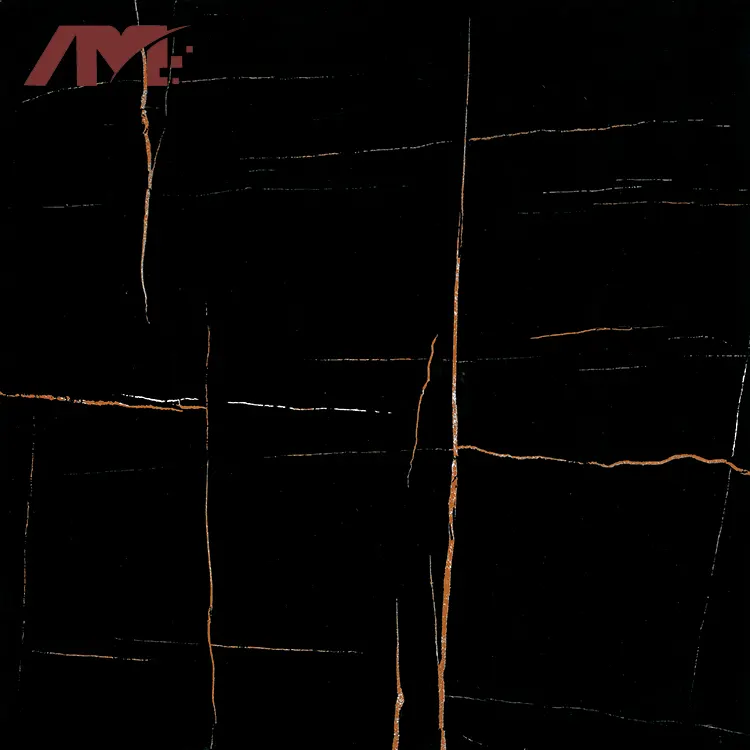 Marble-Look Black/Gold Polished Porcelain Floor Tile 800x800mm