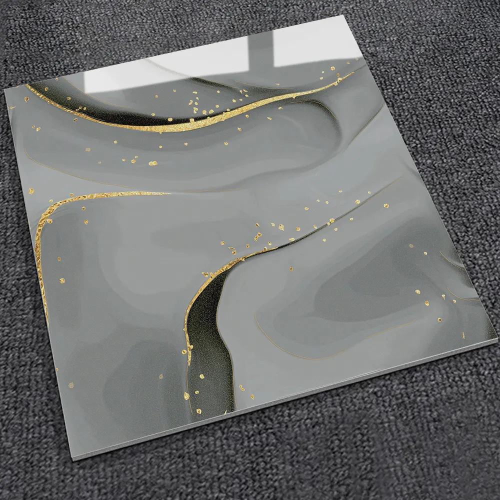 Non-Slip Marble-Look Gold Polished Porcelain Floor Tile 600x600mm