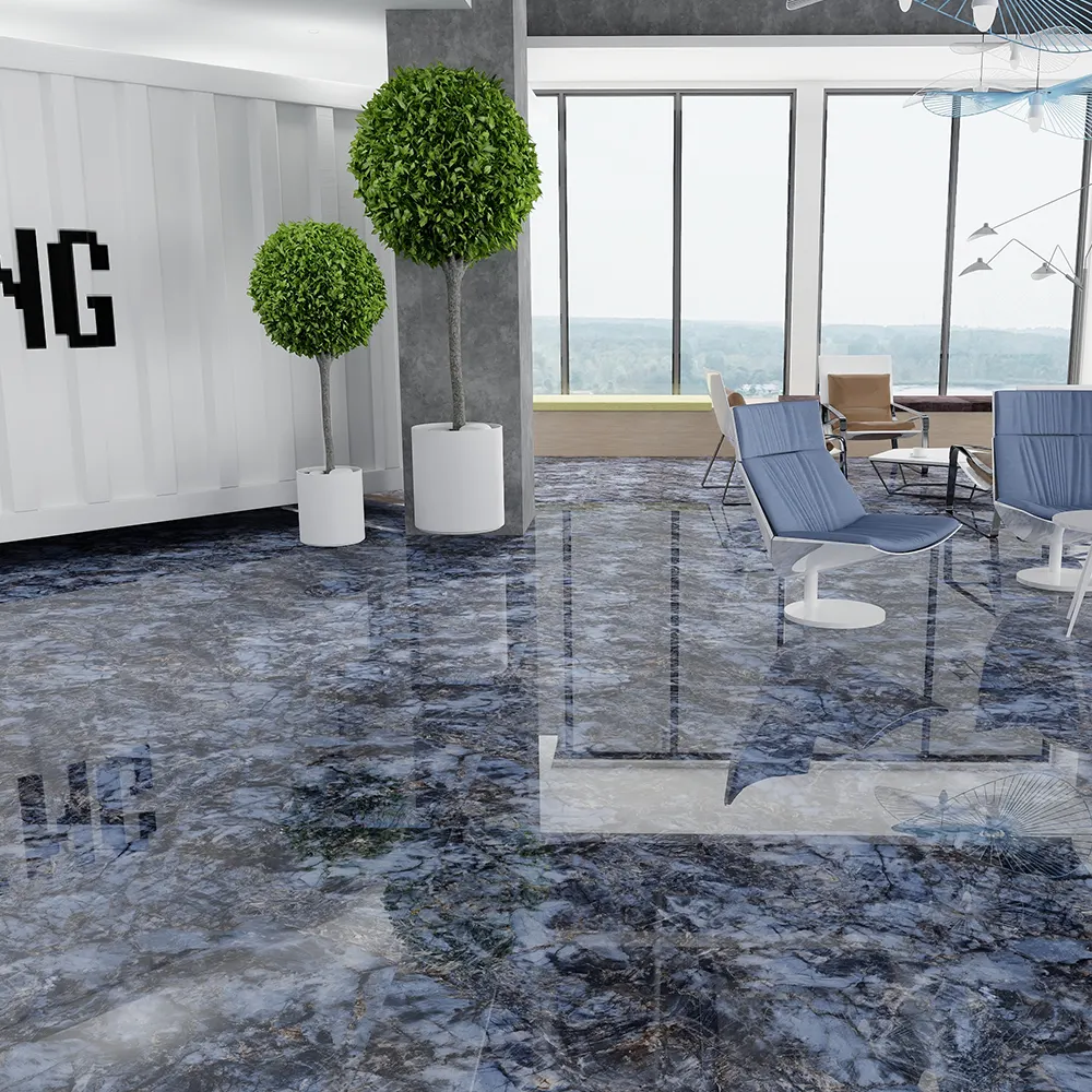 Blue Marble-Look Polished Porcelain Tile 600x1200mm
