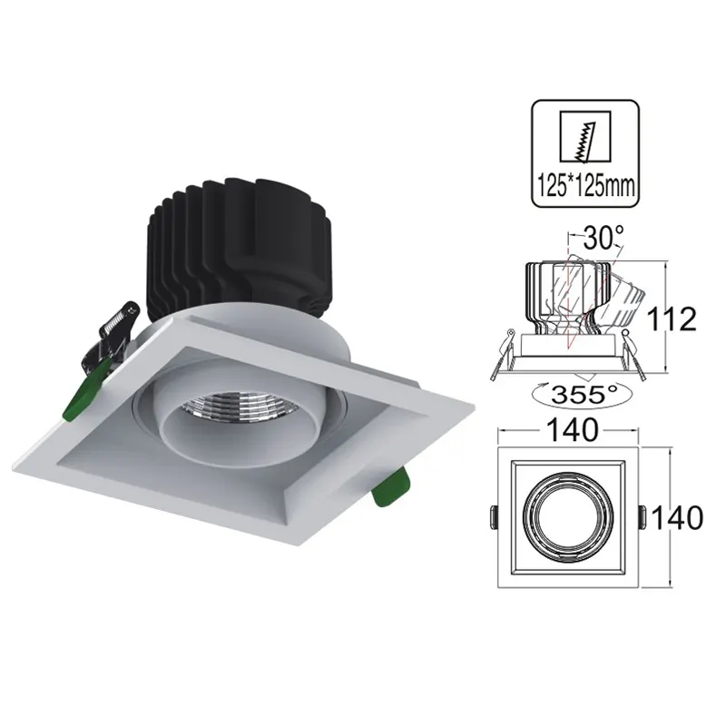 Adjustable Recessed Aluminum LED Grille Spotlight 24-32W