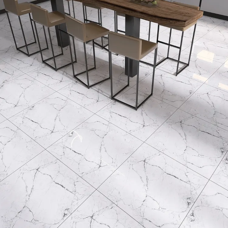 Marble-Look White Polished Porcelain Wall And Floor Tile 600x600mm