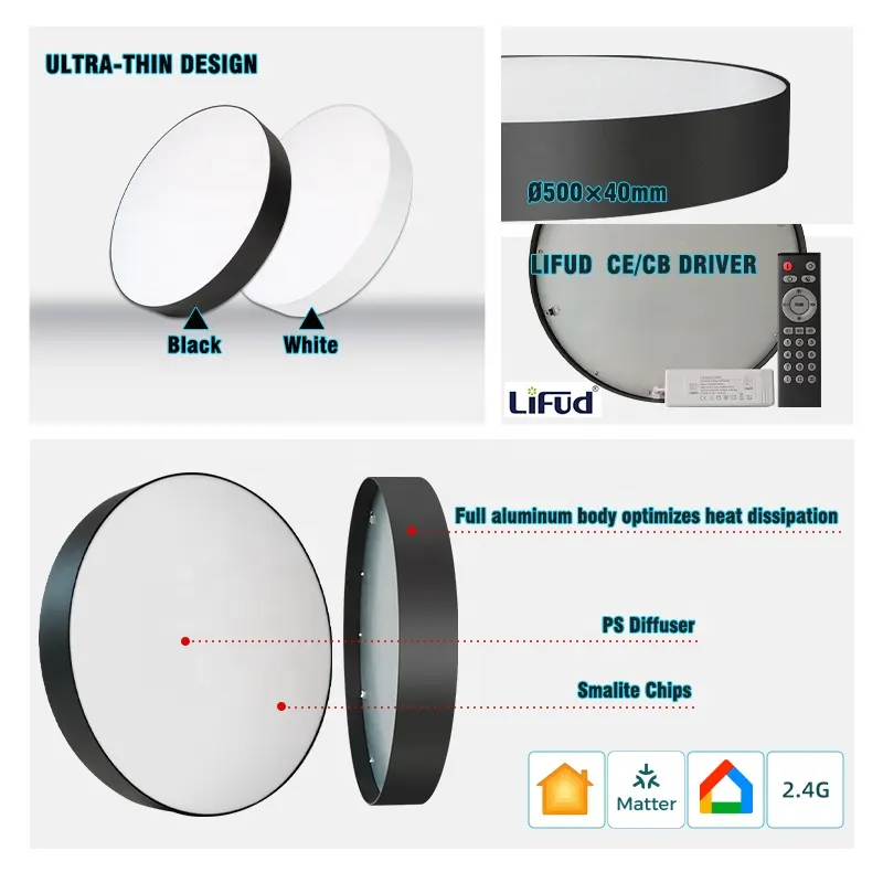 Dimmable Surface-Mounted Round LED Ceiling Light 3CCT Selectable