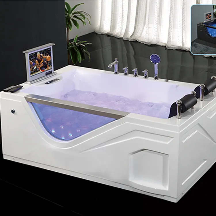 Acrylic Corner Whirlpool Massage Bathtub 2-Person 1.5m