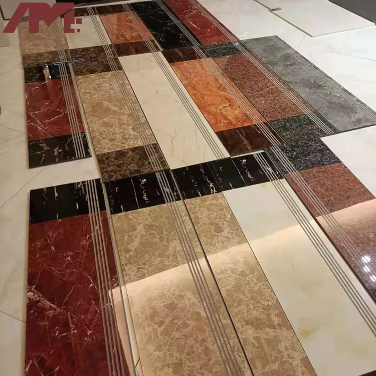 Marble-Look Glazed Porcelain Stair Tread Tile 470x1200mm