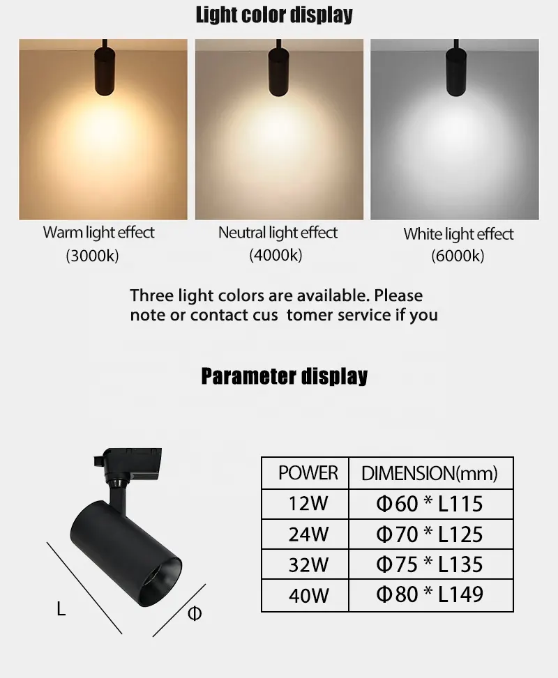 Aluminum LED Track Spotlight 12/30W For 4-Wire Track product sample