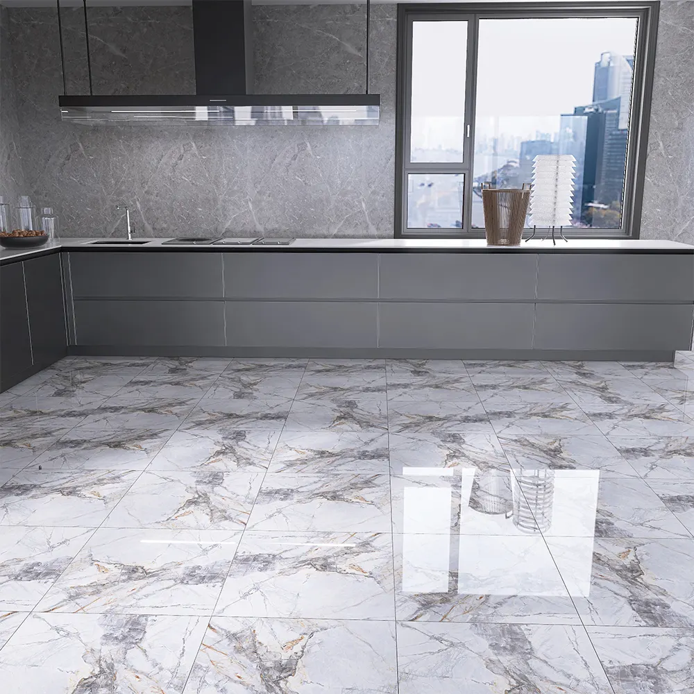 Carrara White Polished Porcelain Floor Tile 600x600mm