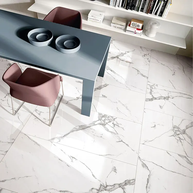 Non-Slip Marble-Look White Polished Porcelain Floor Tile 600x1200mm