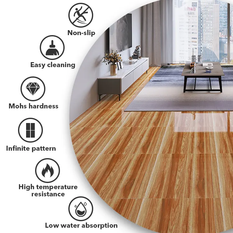 Non-Slip Wood-Look Polished Porcelain Floor Tile 600x600mm