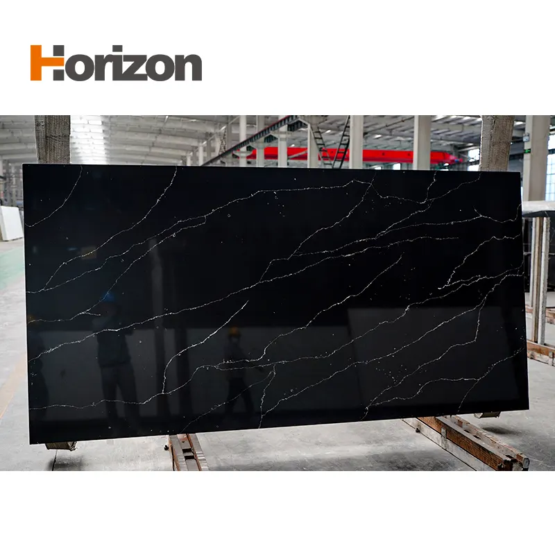 Black Polished Engineered Quartz Slab 3200x1600mm