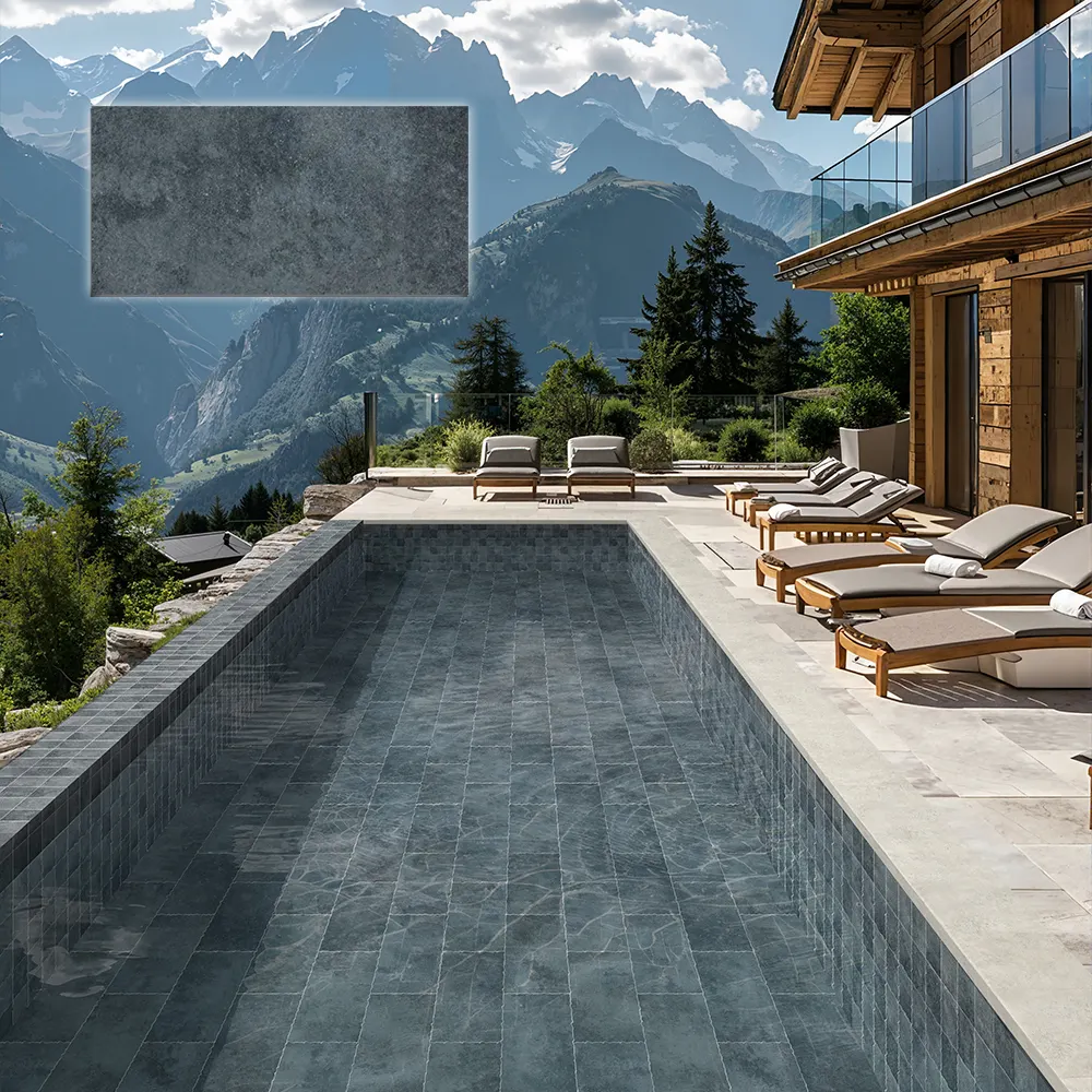Non-Slip Stone-Look Matte Porcelain Swimming Pool Tile 300x600mm