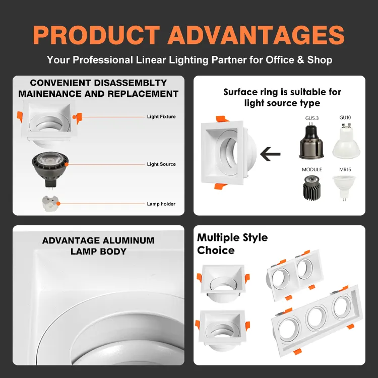 Adjustable Recessed Aluminum Downlight Housing GU10