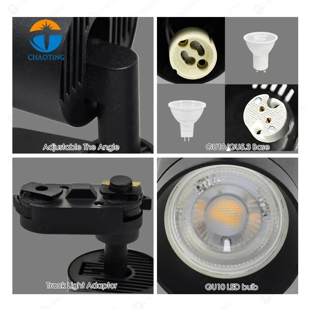 Adjustable Surface-Mounted Aluminum Track Spotlight Housing GU10/MR16