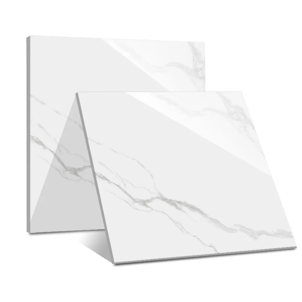 Stone-Look White Polished Porcelain Floor Tile 600x600mm product sample