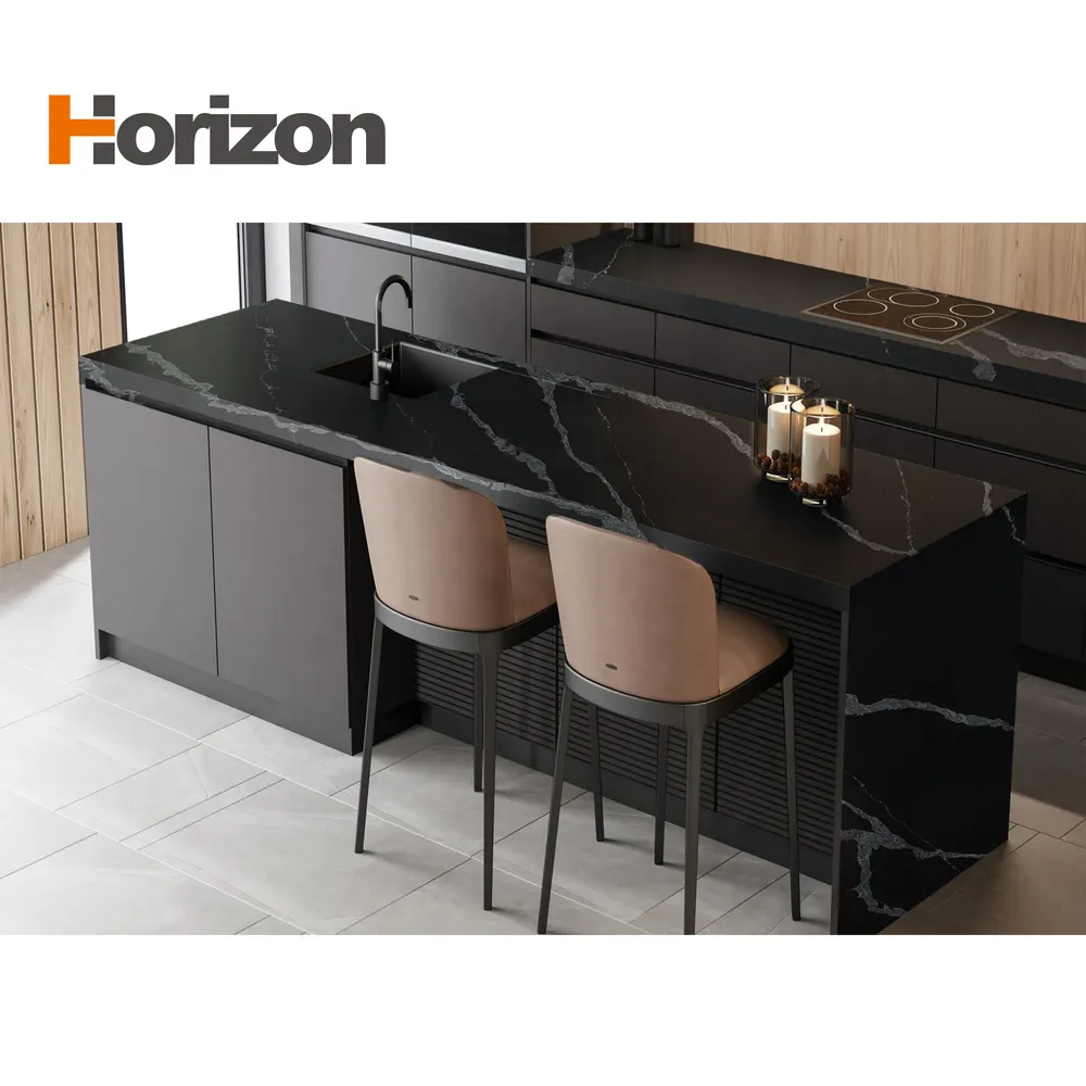 White/Black Engineered Quartz Slab 3200x1600mm
