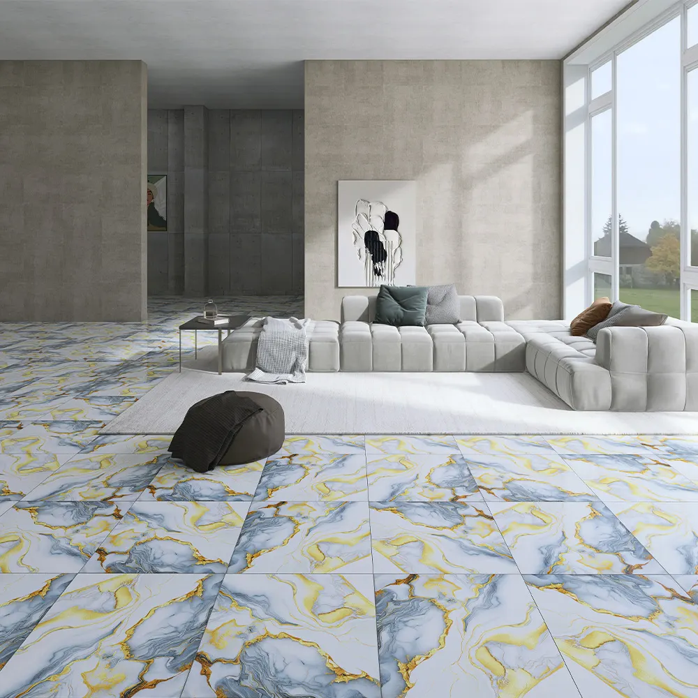 Marble-Look Gold Glossy Porcelain Floor Tile 600x600mm