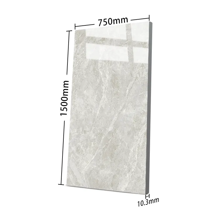 Non-Slip Marble-Look Gray Polished Porcelain Floor Tile 1500x750mm