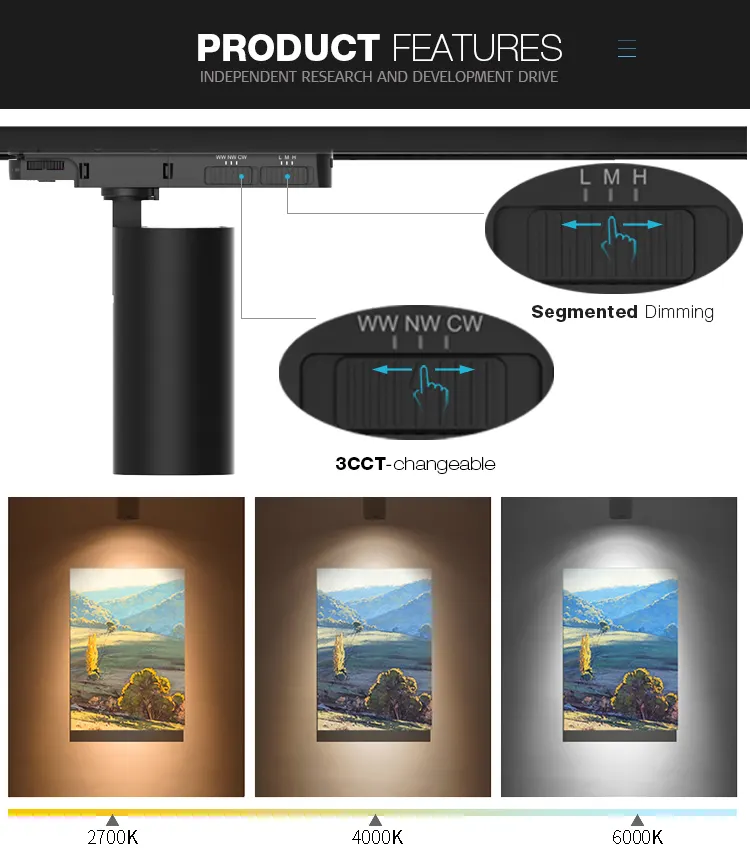 Adjustable Aluminum COB LED Track Spotlight 20-40W