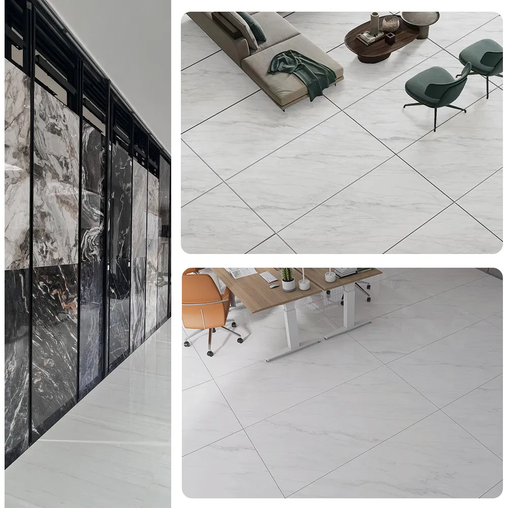 Marble-Look White Glossy Ceramic Floor Tile 900x1800mm