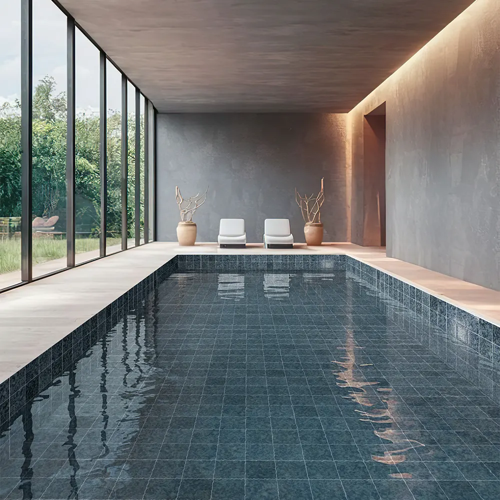 Non-Slip Stone-Look Porcelain Swimming Pool Tile 150x150mm