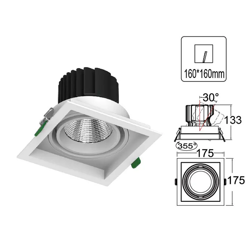 Recessed Square Aluminum LED Grille Spotlight 24-32W