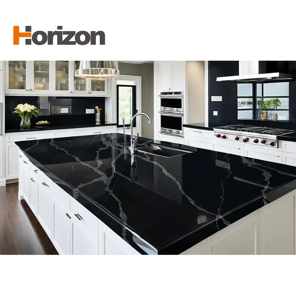 White/Black Engineered Quartz Slab 3200x1600mm