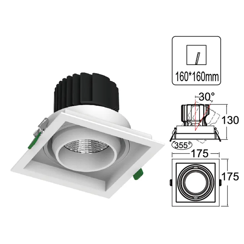 Adjustable Recessed Square LED Grille Spotlight