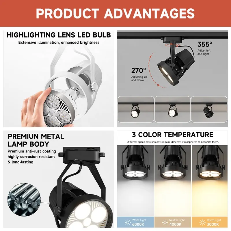 LED Track Spotlight 25-60W For Track Lighting Installation