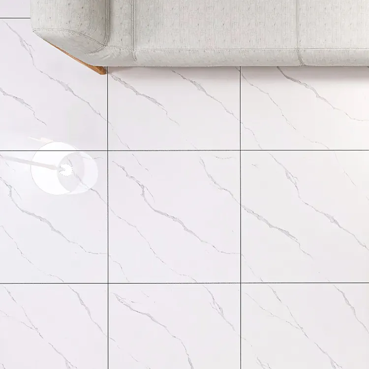 Marble-Look White Polished Porcelain Floor Tile 600x600mm