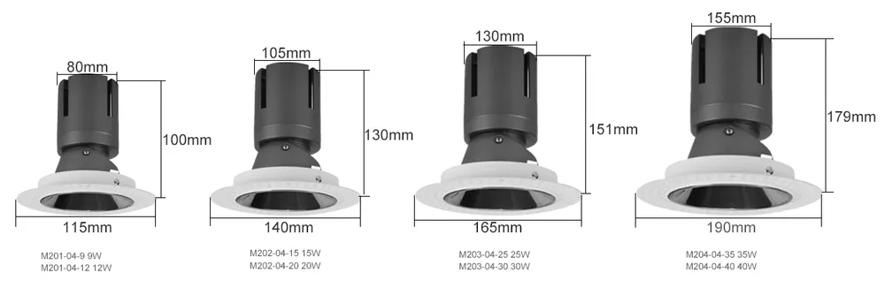 Trimless Recessed Aluminum LED Downlight 9-12W 90-260V