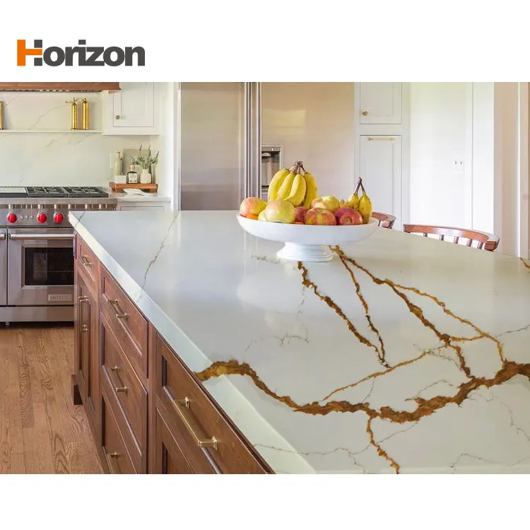 White/Blue/Gold Engineered Quartz Slab 3200x1600mm