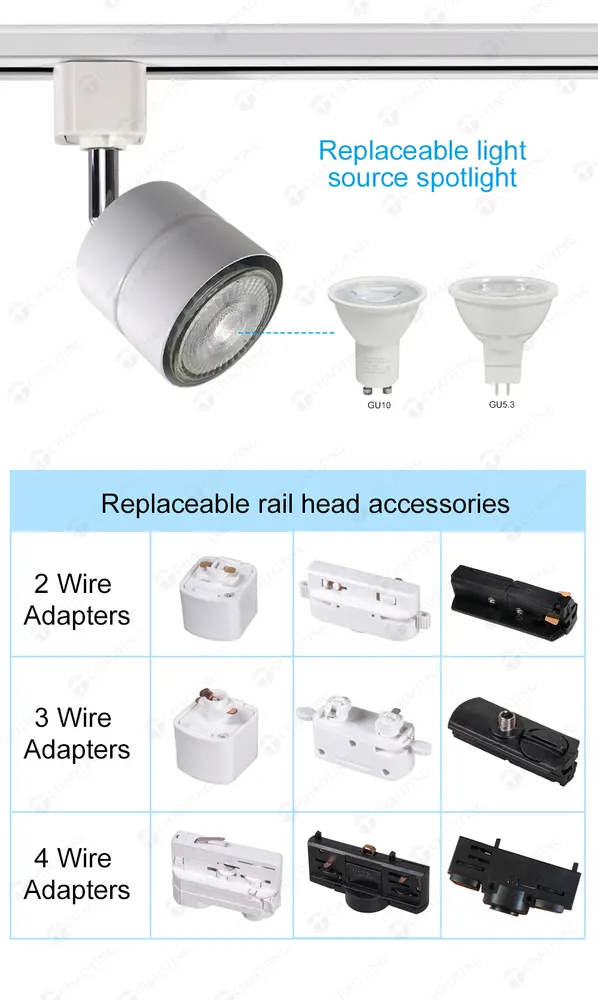 Aluminum Track Spotlight Housing Black/White MR16/GU10 for 2/3/4-Wire Track