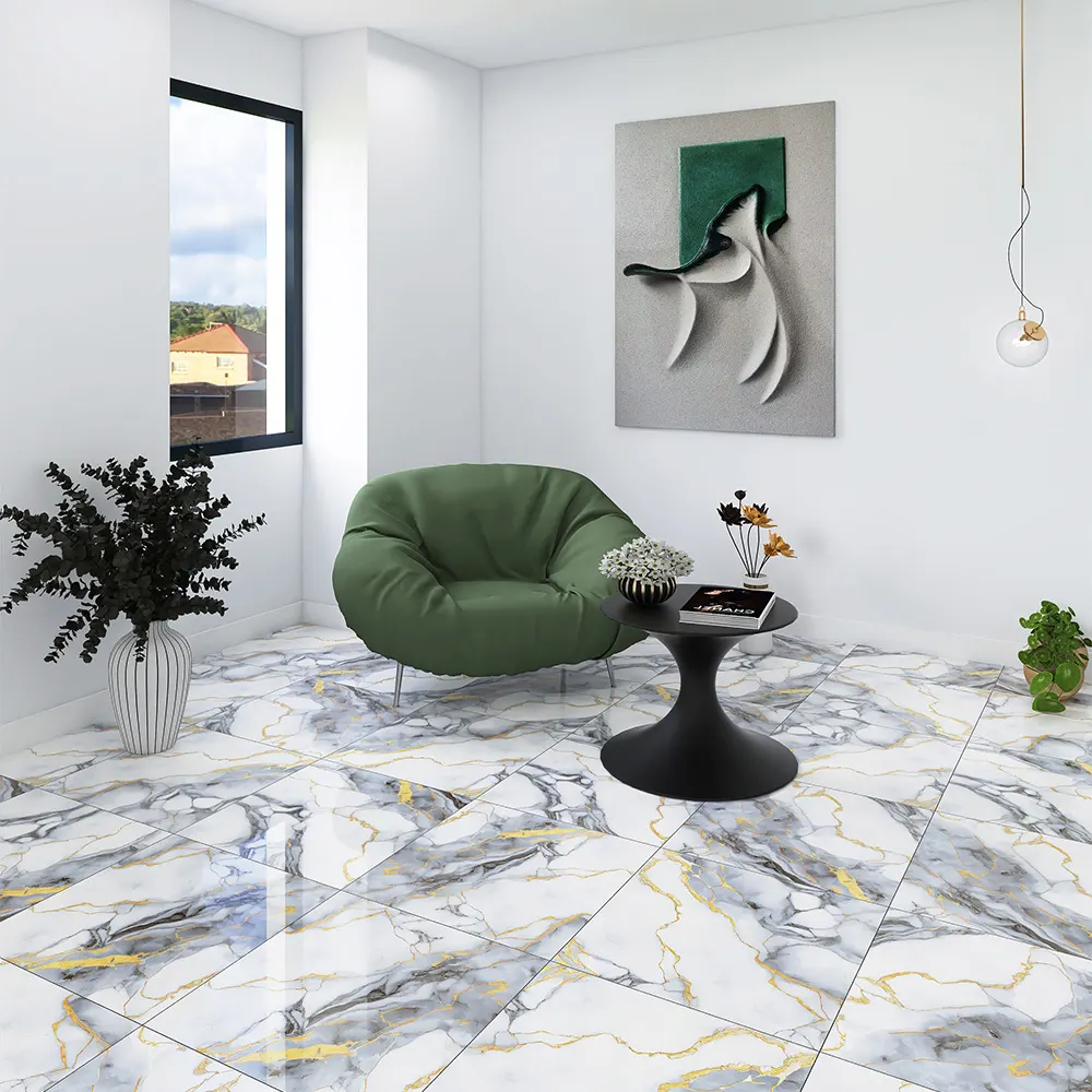 Gold Marble-Look Porcelain Floor Tile 600x600mm
