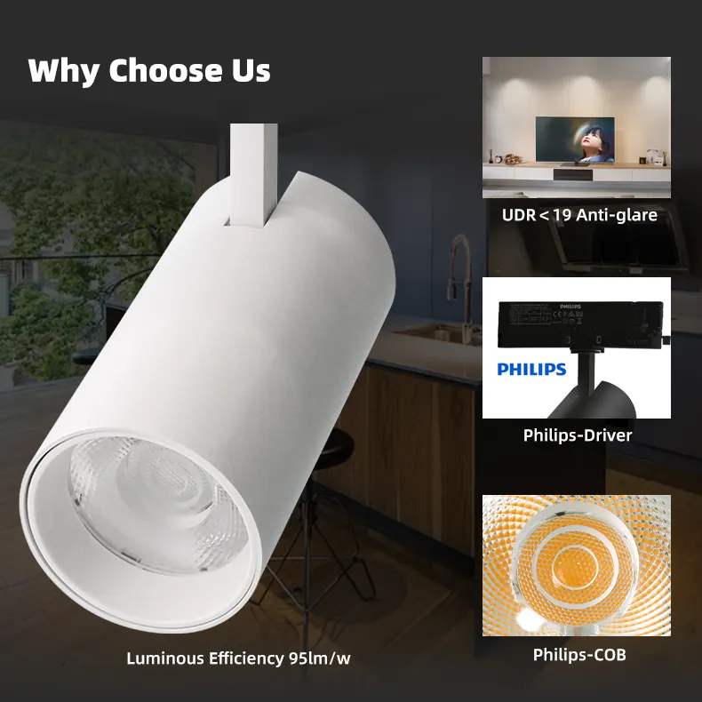 Adjustable Aluminum LED Track Spotlight 20W 3CCT Selectable