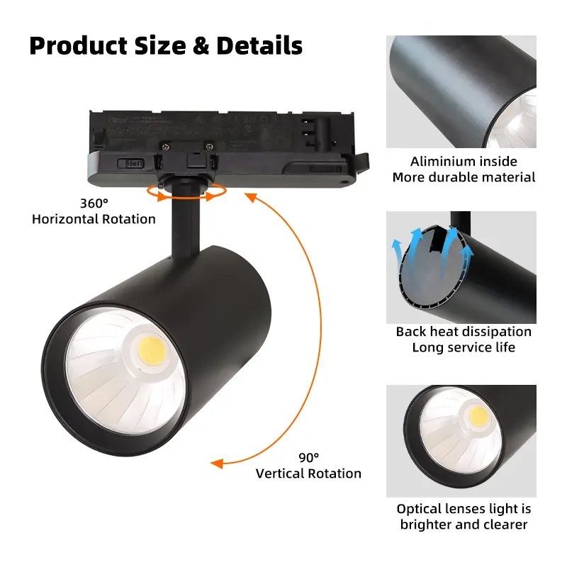 Adjustable Aluminum LED Track Spotlight 20W 3CCT Selectable