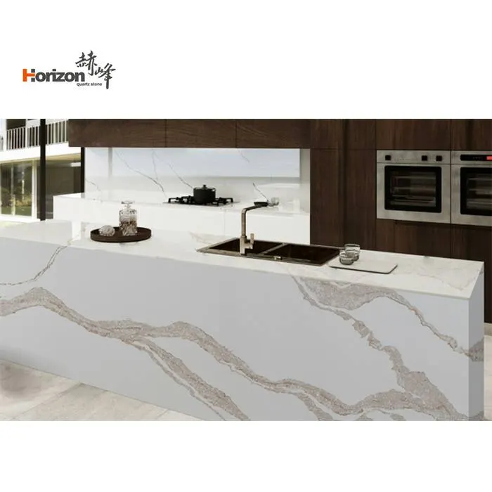 Marble-Look White Engineered Quartz Slab 3200x1600mm