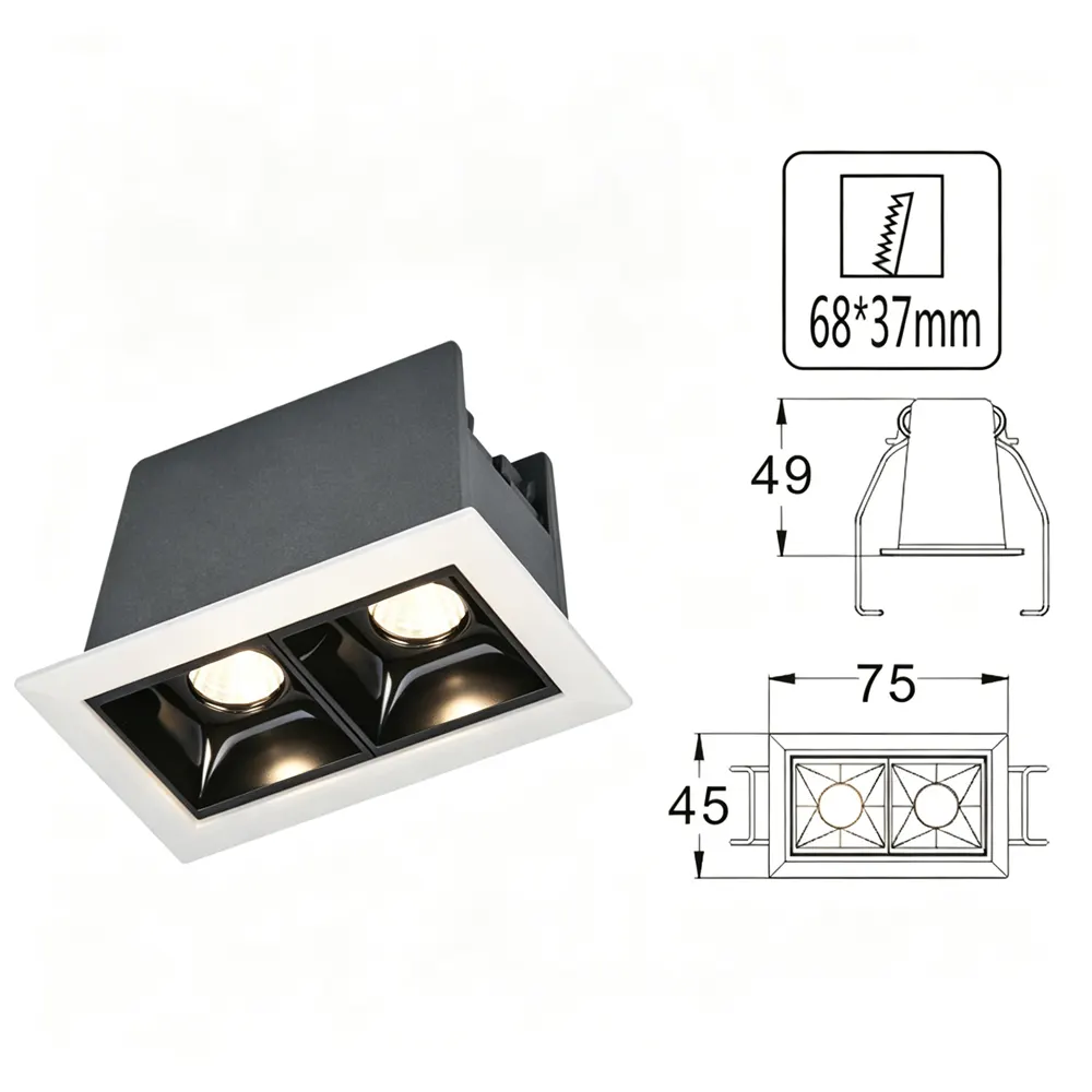 Recessed Square Aluminum LED Grille Spotlight White/Black