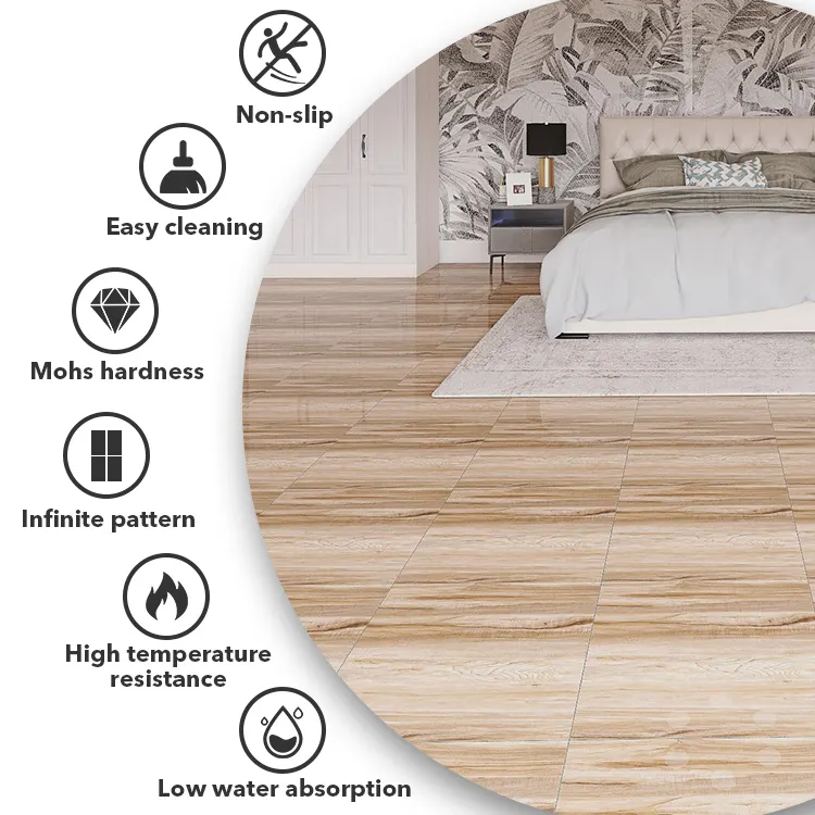 Wood-Look Polished Porcelain Floor Tile 600x600mm