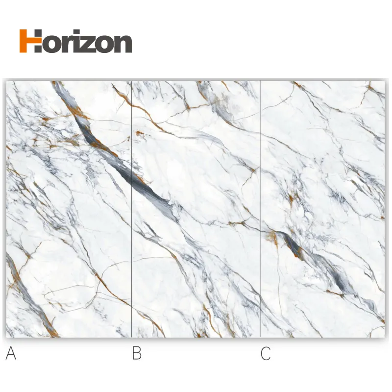 Marble-Look White Glossy Sintered Stone Slab 1600x3200mm