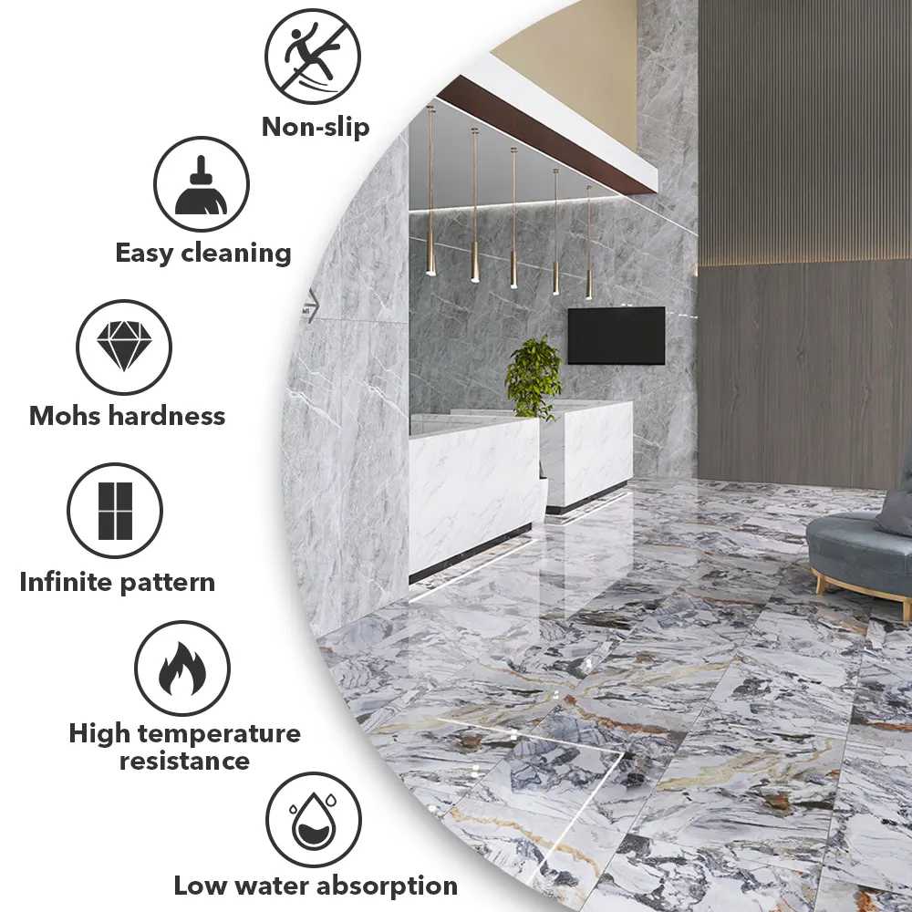 Non-Slip Marble-Look Brown Polished Porcelain Wall And Floor Tile 600x1200mm