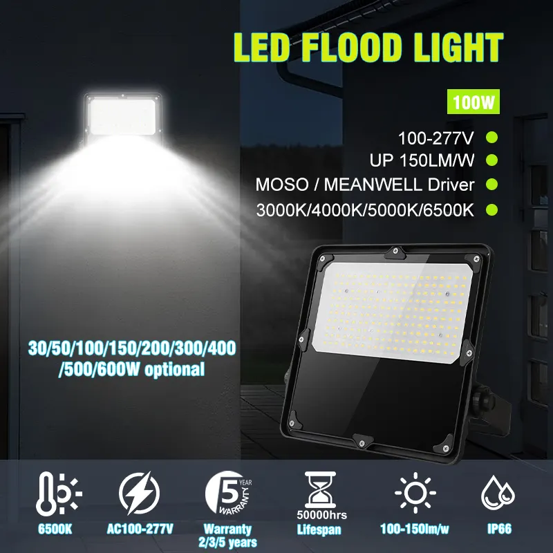 Aluminum LED Floodlight Black 100-400W IP66