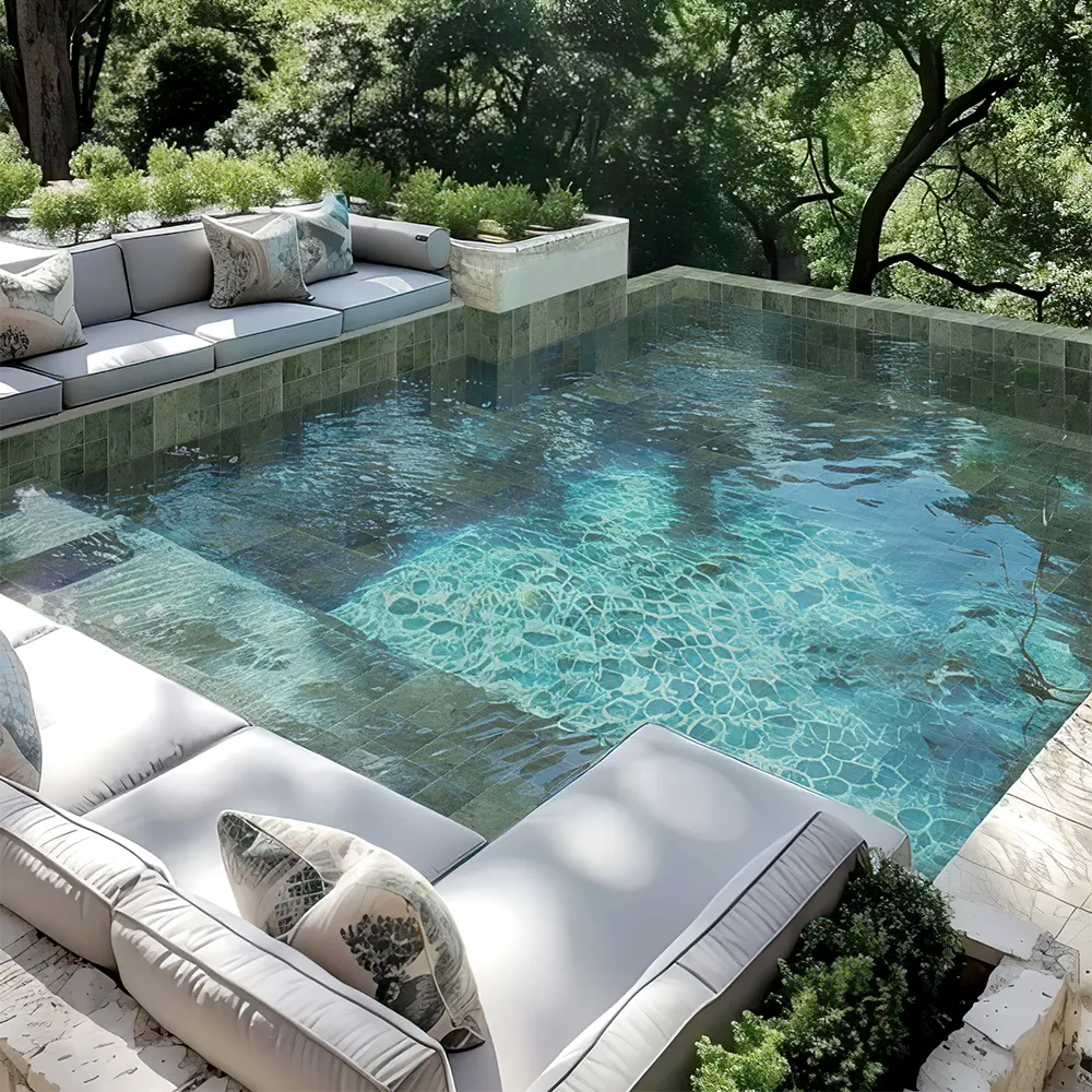 Stone-Look Green Porcelain Swimming Pool Tile 150x150mm