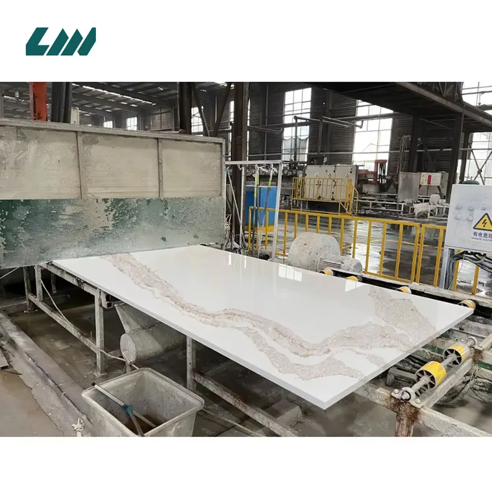 White/Brown Engineered Quartz Slab 3200x1600mm