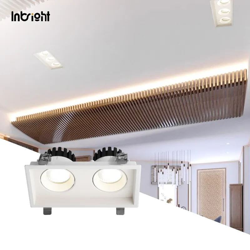 Recessed Rectangular Aluminum COB LED Grille Spotlight White/Black 10-25W